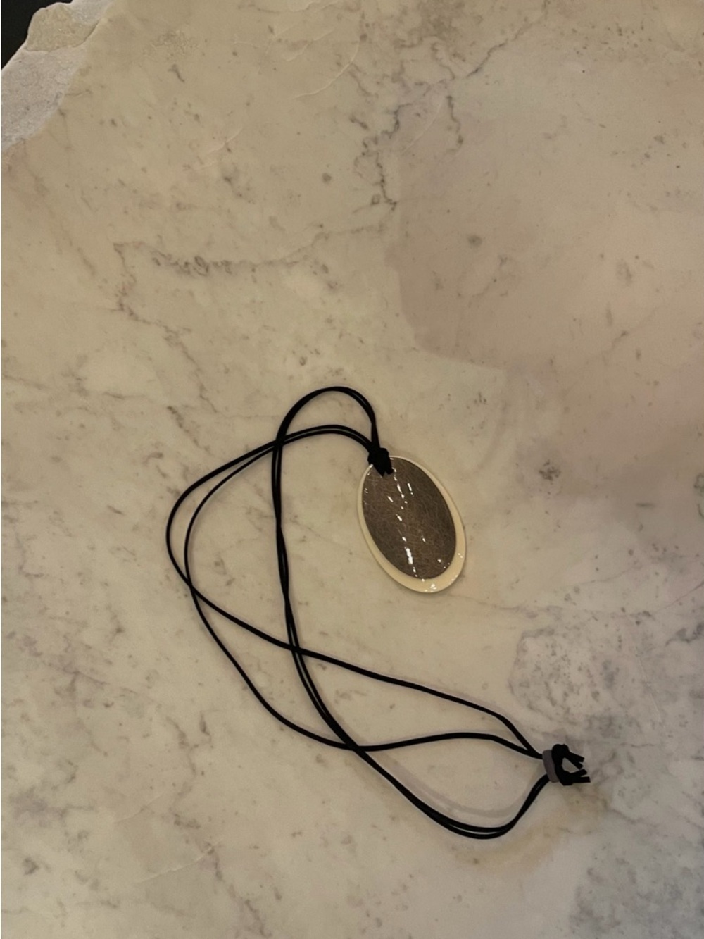 Oval Silver Pendant Necklace with Black Cord